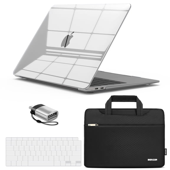 IBENZER 2022 2021 MacBook Air 13 inch Case M1 A2337 A2179 A1932, Hard Shell Case & Sleeve Bag & Keyboard Cover & Type C for Apple Mac Air 13 with Touch ID (2018-2022), Crystal Clear, W-AT13-CYCL+3
