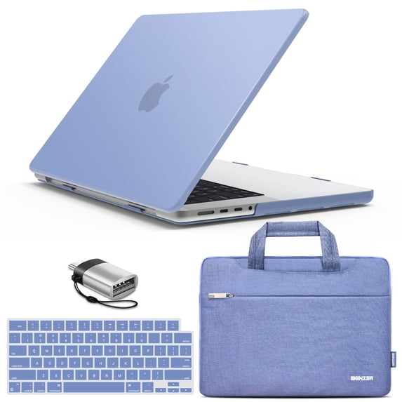 IBENZER Case for MacBook Pro 14 Inch 2025 2024 M4 A3112 A3185 A3401 M3 A2918 A2992 M2 A2779 M1 A2442 Pro Max (2025-2021), HardShell Case & Sleeve & KeyboardCover & Type-C Adapter, Serenity Blue