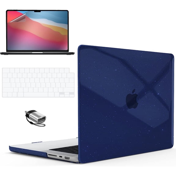 IBENZER Case for MacBook Pro 14 Inch 2024 2023 M3 A2992 A2918 M2 A2779 M1 A2442 Pro Max (2024-2021), Hard Shell Case & Keyboard Cover & Screen Film & Type-C for Mac Pro 14, Star Blue, MT14-S-BL+2TC