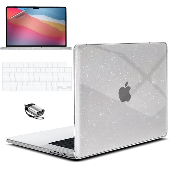 IBENZER Case for MacBook Pro 14 Inch 2024 2023 M3 A2992 A2918 M2 A2779 M1 A2442 Pro Max (2024-2021), Hard Shell Case & Keyboard Cover & Screen Film & Type-C for Mac Pro 14, StarClear, MT14-S-CL+2TC