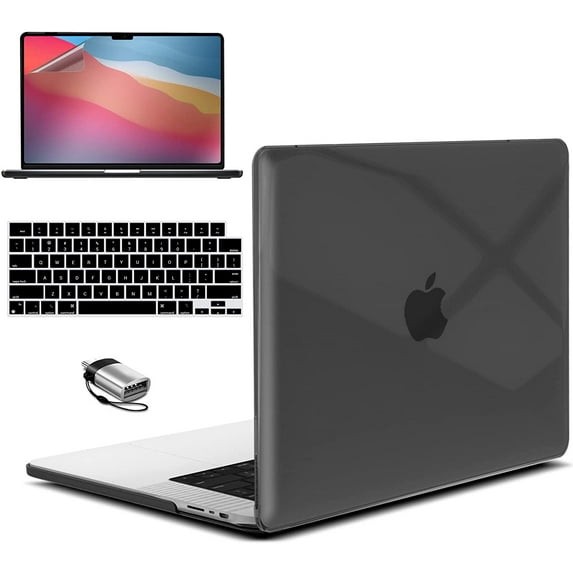 IBENZER Case for MacBook Pro 14 Inch 2025 2024 M4 A3112 A3185 A3401 M3 A2918 A2992 M2 A2779 M1 A2442 Pro Max (2025-2021), HardShell Case & KeyboardCover & ScreenFilm & Type-C Adapter, Crystal Black