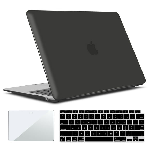 IBENZER Compatible with 2022 2021 2020 MacBook Air 13 Inch Case M1 A2337 A2179 A1932, Hard Shell Case & Keyboard Cover & Screen Film for Mac Air 13 with Touch ID (2018-2022), Black, W-AT13-BK+2