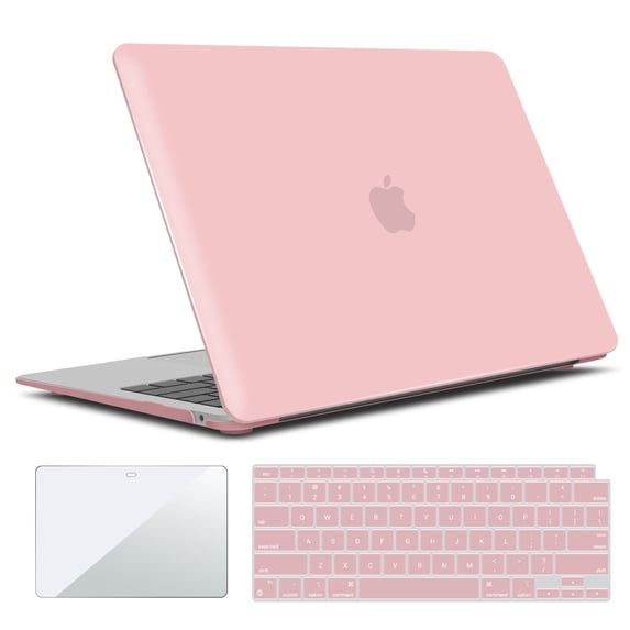 IBENZER Compatible with 2022 2021 2020 MacBook Air 13 Inch Case M1 A2337 A2179 A1932, Hard Shell Case & Keyboard Cover & Screen Film for Mac Air 13 with Touch ID (2018-2022), Rose Quartz, W-AT13-RQ+2