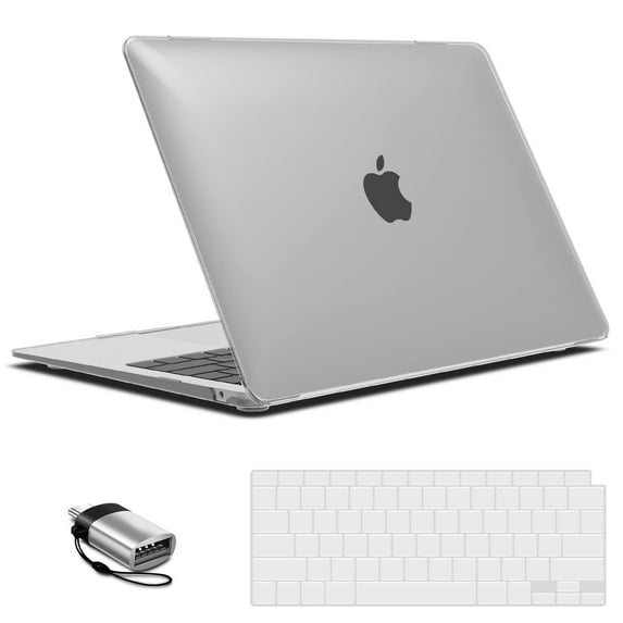 IBENZER Compatible with 2022 2021 2020 MacBook Air 13 inch Case M1 A2337 A2179 A1932, Hard Shell Case with Keyboard Cover & Type-C Adapter for Mac Air 13" (2018-2022), Frost Clear, W-AT13-CL+1TC