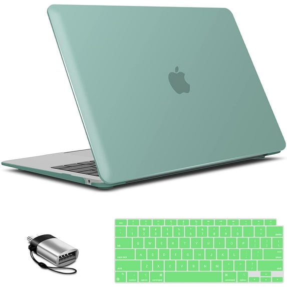 IBENZER Compatible with 2022 2021 2020 MacBook Air 13 inch Case M1 A2337 A2179 A1932, Hard Shell Case with Keyboard Cover & Type-C Adapter for Mac Air 13" (2018-2022), Green, W-AT13-GN+1TC