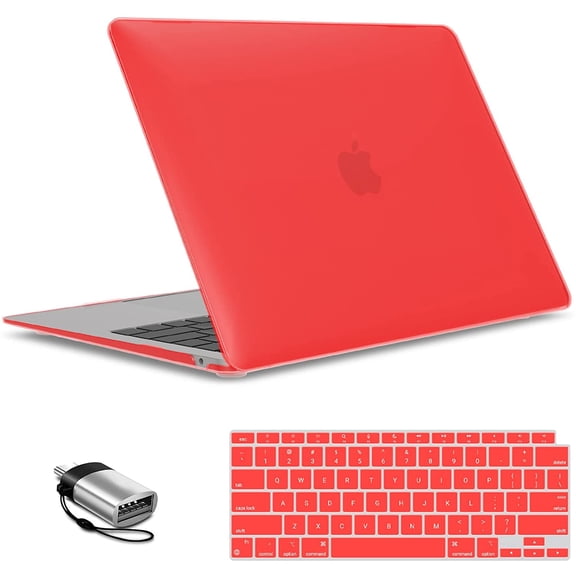 IBENZER Compatible with 2022 2021 2020 MacBook Air 13 inch Case M1 A2337 A2179 A1932, Hard Shell Case with Keyboard Cover & Type-C Adapter for Mac Air 13" (2018-2022), Red, W-AT13-RD+1TC