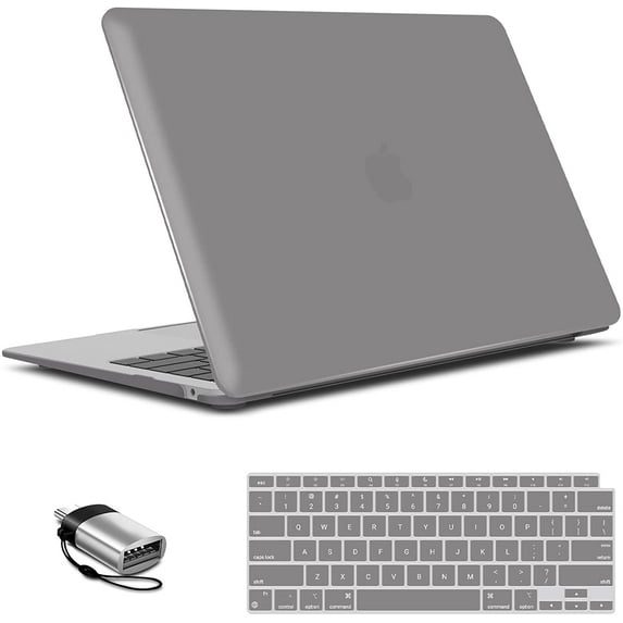IBENZER Compatible with 2022 2021 2020 MacBook Air 13 inch Case M1 A2337 A2179 A1932, Hard Shell Case with Keyboard Cover & Type-C Adapter for Mac Air 13" (2018-2022), Ultra Gray, W-AT13-UAGY+1TC