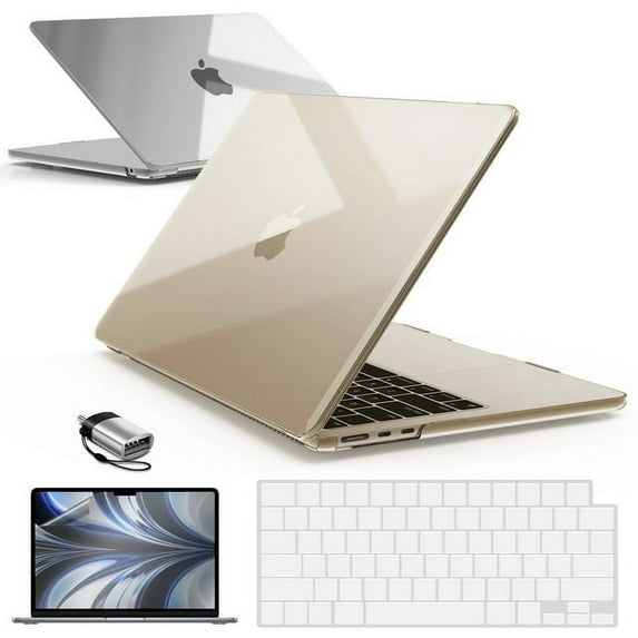 IBENZER Compatible with 2025 2024 2023 2022 MacBook Air 13 inch case M4 A3240 M3 A3113 M2 A2681, Hard Shell Case & Keyboard Cover & Screen Film & Type-C Adapter for Mac Air 13.6, Crystal Clear