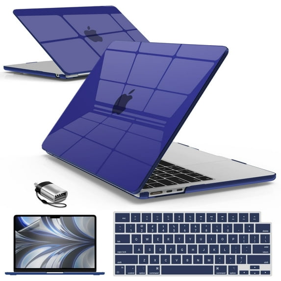 IBENZER Compatible with 2025 2024 2023 2022 MacBook Air 13 inch case M4 A3240 M3 A3113 M2 A2681, Hard Shell Case & Keyboard Cover & Screen Film & Type-C Adapter for Mac Air 13.6, Crystal Blue