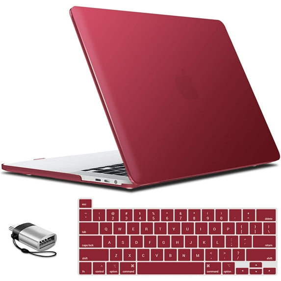 IBENZER Compatible with 2025 2024 MacBook Pro 13 Inch Case 2025-2016 M2/M1 A2338 A2289 A2251 A2159 A1989 A1706 A1708, HardShell Case&Keyboard Cover&Type C for Mac Pro 13, Wine Red, W-T13-WR+1TC