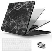 IBENZER Compatible with 2025 2024 2023 2022 MacBook Air 13 inch Case M4 A3240 M3 A3113 M2 A2681, Hard Shell Case & Keyboard Cover & Type-C Adapter for Mac Air 13.6, Black Marble, KK-BKMB+1TC