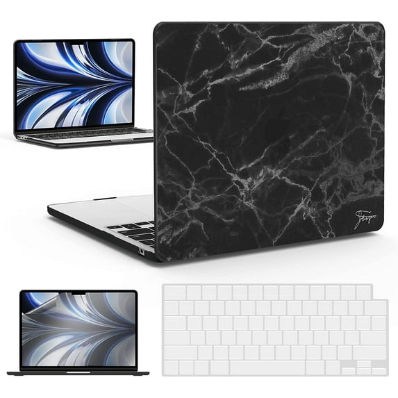 IBENZER Compatible with 2025 2024 2023 2022 MacBook Air 13 inch Case M4 A3240 M3 A3113 M2 A2681, Hard Shell Case with Keyboard Cover & Screen Film for Mac Air 13.6", Black Marble, W-MAT13-KK-BKMB+2
