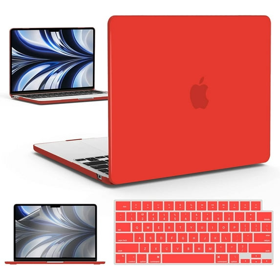 IBENZER Compatible with 2025 2024 2023 2022 MacBook Air 13 inch Case M4 A3240 M3 A3113 M2 A2681, Hard Shell Case with Keyboard Cover & Screen Film for Mac Air 13.6", Red, W-MAT13-KK-RD+2