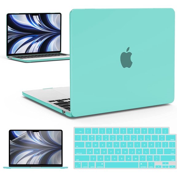 IBENZER Compatible with 2025 2024 2023 2022 MacBook Air 13 inch Case M4 A3240 M3 A3113 M2 A2681, Hard Shell Case with Keyboard Cover & Screen Film for Mac Air 13.6", Turquiose, W-MAT13-KK-TBL+2