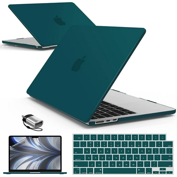 IBENZER Compatible with 2025 2024 2023 2022 MacBook Air 13 inch case M4 A3240 M3 A3113 M2 A2681, Hard Shell Case & Keyboard Cover & Screen Film & Type-C Adapter for Mac Air 13.6, Querztal Green