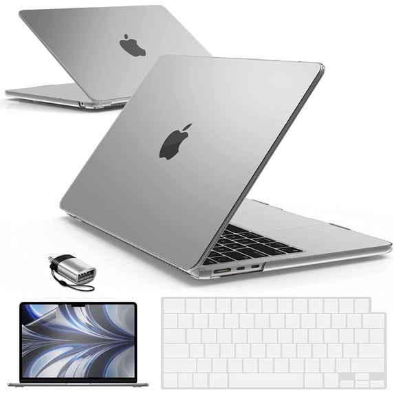 IBENZER MacBook Air 13 inch Case 2025 2024 2023 2022 M5 A3449 M4 A3240 M3 A3113 M2 A2681,Hard Shell Case & Keyboard Cover & Screen Film & Type-C Adapter, Frost Clear,W-MAT13-KK-CL+2TC