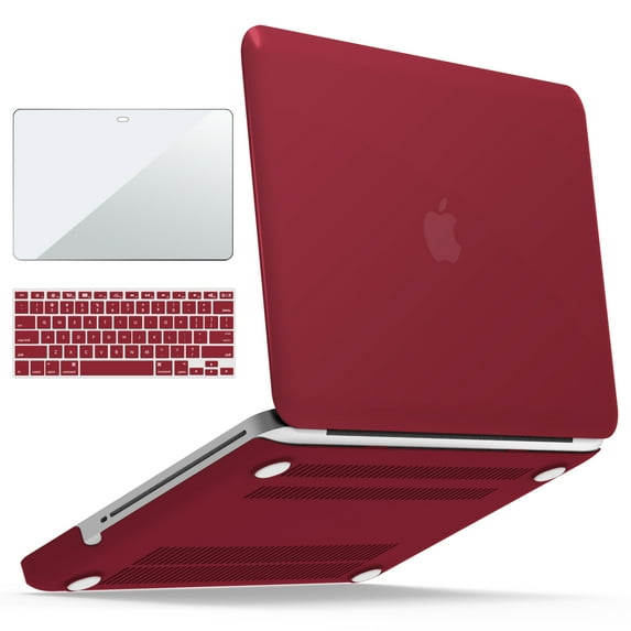 IBENZER Compatible with MacBook Pro 13 Inch Case 2012-2008 A1278, Plastic Hard Shell Case with Keyboard Cover & Screen Protector for Old Version Mac Pro 13 with CD-ROM, Wine Red, W-P13WR+2
