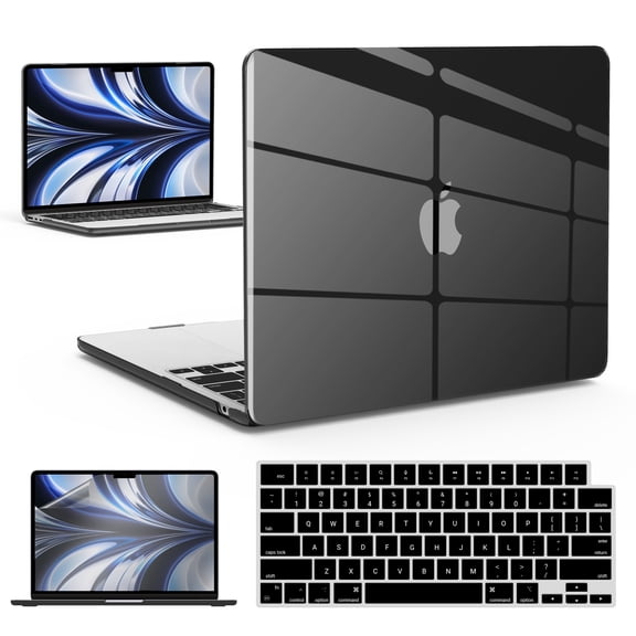 IBENZER Compatible with New 2025 2024 2023 MacBook Air 15 inch case M4 A3241 M3 A3113 M2 A2941, Hard Shell Case & Keyboard Cover & Screen Protector for Mac Air 15.3" , Crystal Black, W-AT15-CYBK+2