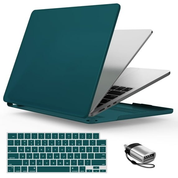 IBENZER Compatible with New 2025 2024 2023 MacBook Air 15 inch case M4 A3241 M3 A3113 M2 A2941, Hard Shell Case & Keyboard Cover & Type-C Adapter for Mac Air 15.3", Quetzal Green, W-AT15-QUGN+1TC