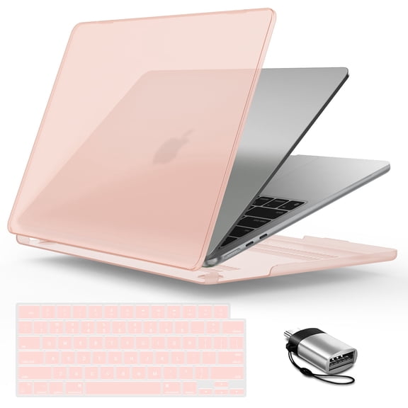 IBENZER Compatible with New 2025 2024 2023 MacBook Air 15 inch case M4 A3241 M3 A3113 M2 A2941, Hard Shell Case & Keyboard Cover & Type-C Adapter for Mac Air 15.3", Sakura Pink, W-AT15-SKPK+1TC