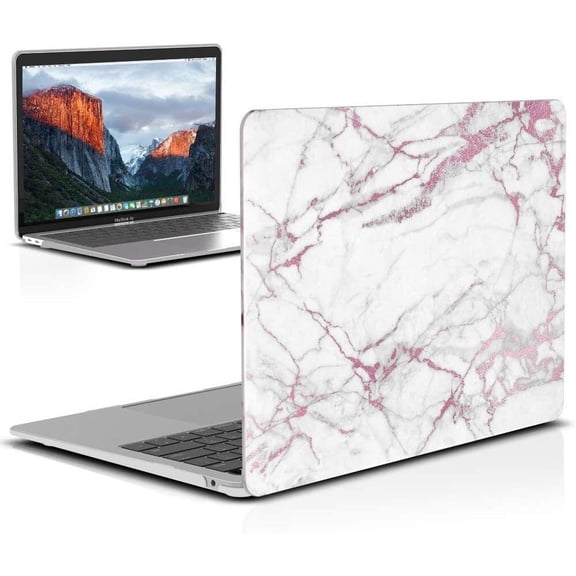 IBENZER Hard Shell Case Compatible with MacBook Air 13 inch 2022 2021 2020 M1 A2337 A2179 A1932, Hard Shell Case for Mac Air 13 Retina Display with Touch ID, Pink Marble, W-MAT13-PKMB