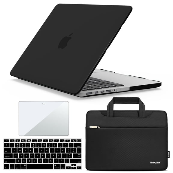 IBENZER Hard Shell Case for MacBook Pro 13 Inch 2015-2012 A1502 A1425, Hard Shell Case with Bag & Keyboard Cover & Screen Protector for Old Version Mac Pro Retina 13, Black, W-R13-BK+3SP