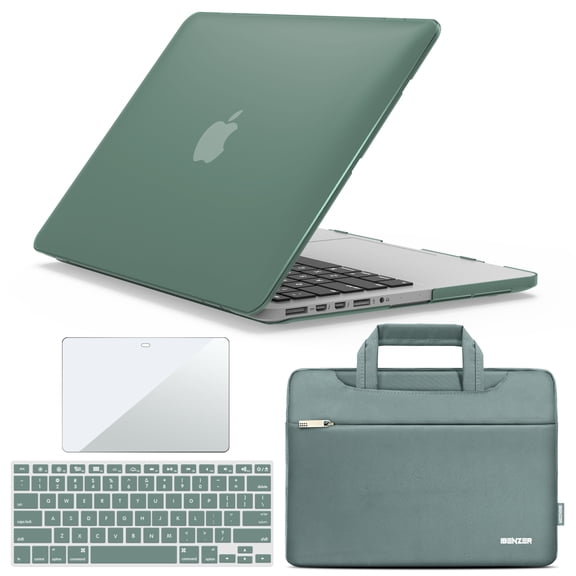 IBENZER Hard Shell Case for MacBook Pro 13 Inch 2015-2012 A1502 A1425, Hard Shell Case with Bag & Keyboard Cover & Screen Protector for Old Version Mac Pro Retina 13, Midnight Green, W-R13-MTGN+3SP