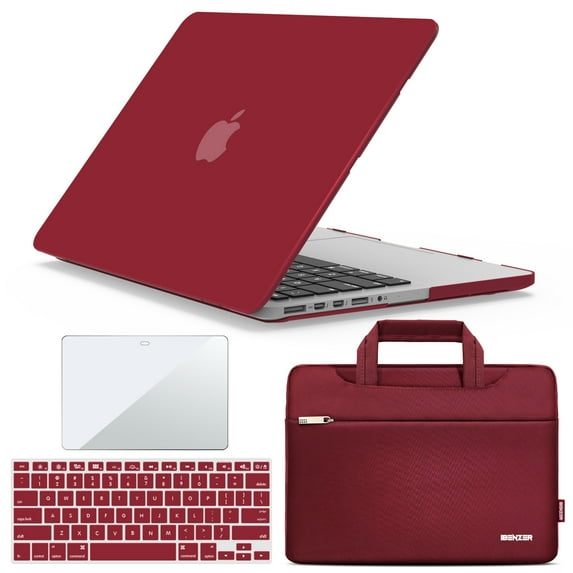IBENZER Hard Shell Case for MacBook Pro 13 Inch 2015-2012 A1502 A1425, Hard Shell Case with Bag & Keyboard Cover & Screen Protector for Old Version Mac Pro Retina 13, Wine Red, W-R13-WR+3SP