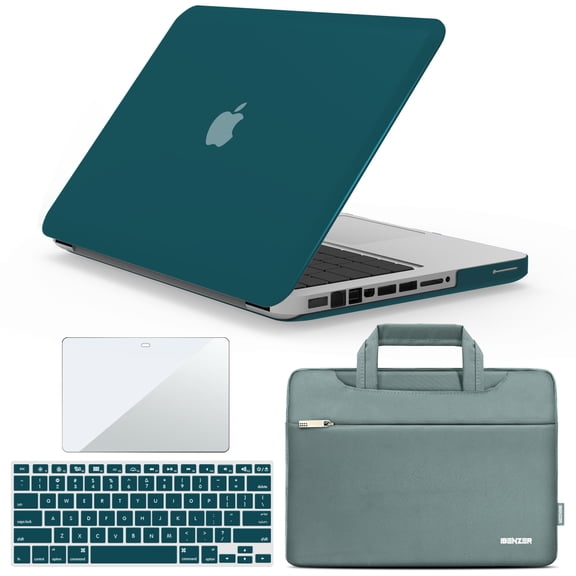 IBENZER Hard Shell Case for MacBook Pro 13 Inch A1278 2012-2008, Hard Shell Case with Bag & Keyboard Cover & Screen Protector for Old Version Mac Pro 13 CD-ROM, Quetzal Green, W-MP13-QUGN+3SP