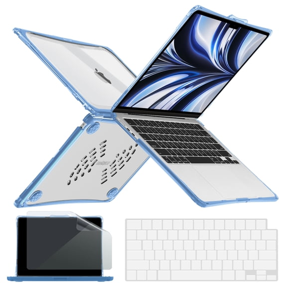 IBENZER Hexpact Case for M2 2023 2022 MacBook Air 13 inch A2681, Heavy Duty Case with Keyboard Cover & Screen Film & Screen Lock for M2 Mac Air 13 with Touch ID, SerenityBlue, W-AT13-KK-SRL+2