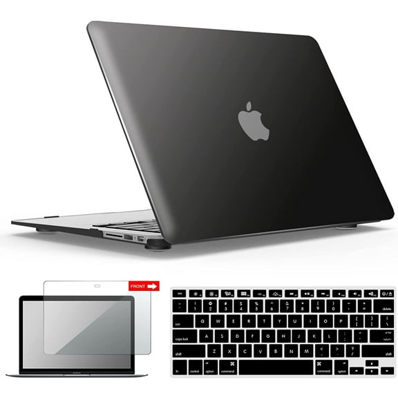 IBENZER Old Version (2010-2017 Release) MacBook Air 13 Inch Case (Models: A1466 / A1369), Plastic Hard Shell Case with Keyboard Cover & Screen Protector for Apple Mac Air 13, Black, W-A13-BK+2