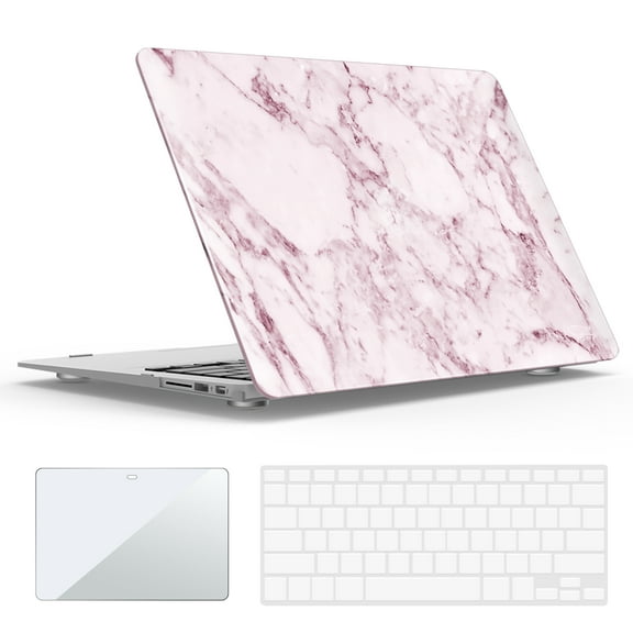 IBENZER Old Version (2010-2017 Release) MacBook Air 13 Inch Case (Models: A1466 / A1369), Plastic Hard Shell Case with Keyboard Cover & Screen Protector for Apple Mac Air 13, Pink Marble, W-A13-PKMB+2