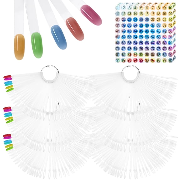 IBEQUEM 300-piece fan-shaped nail polish display samples, 2 styles of transparent nail color swatches with rings, for nail polish, salons