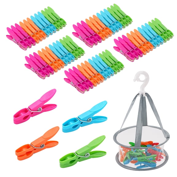 IBEQUEM 60 Plastic Clothespins, Colorful Laundry Clips, 4 Colors 2.8 inch Clothespins, with 1 Storage Bag, Suitable for Outdoors,Garden,Photo Hanging