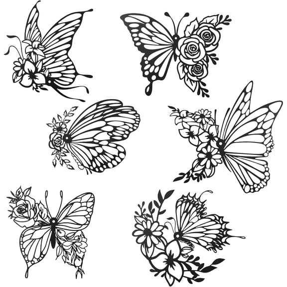 IBEQUEM 6Pcs Butterfly Metal Wall Art Decor, Boho Butterfly Home Decor, Modern Farmhouse Rustic Iron Hanging Decorations for Indoor Outdoor (Black)