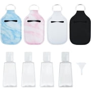IBEQUEM 8Pcs Hand Sanitizer Keychain Holders, Set Includes 4 Pcs Multicolor Holder Keychains and 4 Pcs Reusable Flip Cap Travel Bottles
