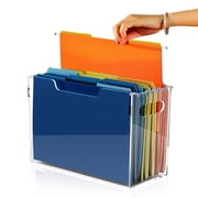 IBEQUEM Acrylic File Folder Organizer Box, Hanging File Organizer, Clear File Holder with Handles, Desktop Hanging File Storage Organizer for Home Office