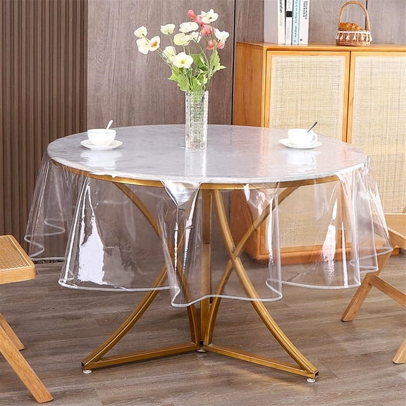 IBEQUEM Clear Plastic Tablecloth Protector, Rectangle Waterproof Vinyl Clear Plastic Tablecloth with White Lace Edge, Transparent Table Cover for Dining Tables Kitchen Home (Round)