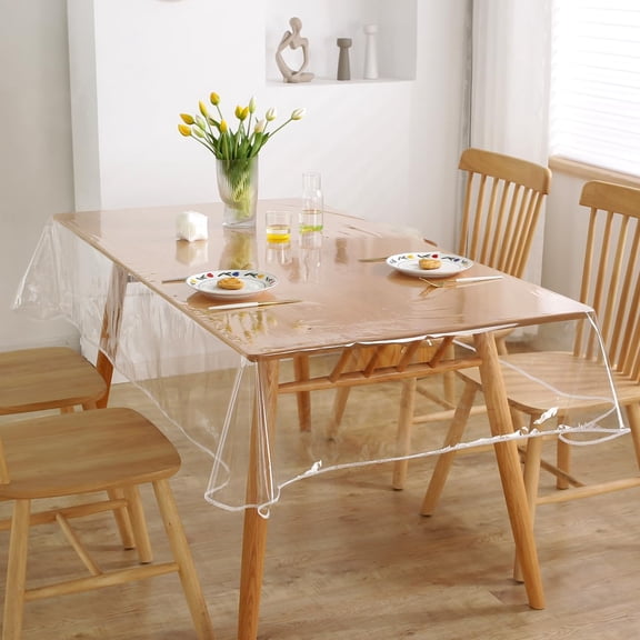 IBEQUEM Clear Plastic Tablecloth Protector, RectangleV Waterproof Vinyl Clear Plastic Tablecloth with White Lace Edge, Transparent Table Cover for Dining Tables Kitchen Home (Rectangular)