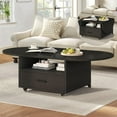 thumbnail image 1 of IBF Black Coffee Table with Drawer, Oval Foldable Center Table with Storage, Modern Wood Living Room Table with Wheels, Multifunctional Extendable Tea Table for Home Bedroom Office, Black Oak,, 1 of 18
