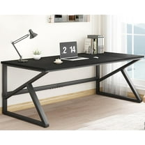 IBF Long Black Computer Desk, Large Executive Office Desk for 2 People Work Writing Study, 70 Inch Industrial Metal Wood Dual Monitor Desk Workstation, Modern Simple Double PC Gaming Table in Bedroom