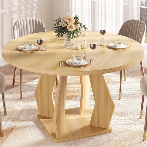 IBF Round Dining Table for 4-6 People,47 Inches Dining Room Table with Wooden Pedestal Base,Circle Dining Room Table for Kitchen,Office,Apartment,Living Room,Oak