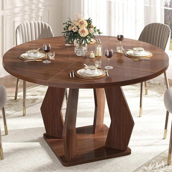 IBF Walnut Round Dining Table,Modern Wood Dinner Tables,Round Kitchen Table for 4 to 6,Farmhouse Dining Tables for Home,Living Room,Office,47 Inch