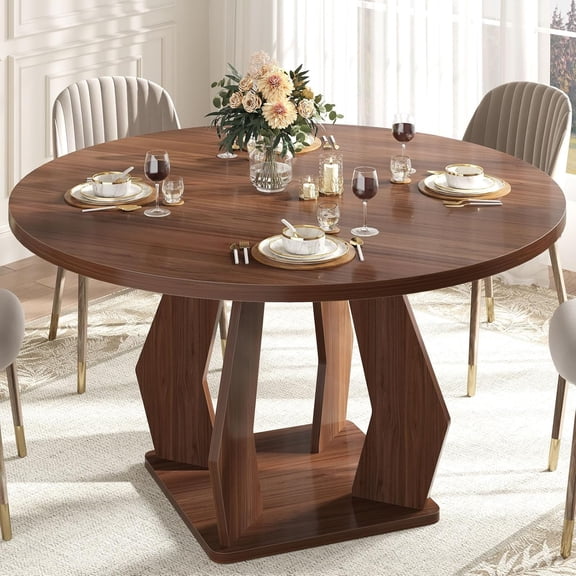 IBF Walnut Round Dining Table,Modern Wood Dinner Tables,Round Kitchen Table for 4 to 6,Farmhouse Dining Tables for Home,Living Room,Office,47 Inch