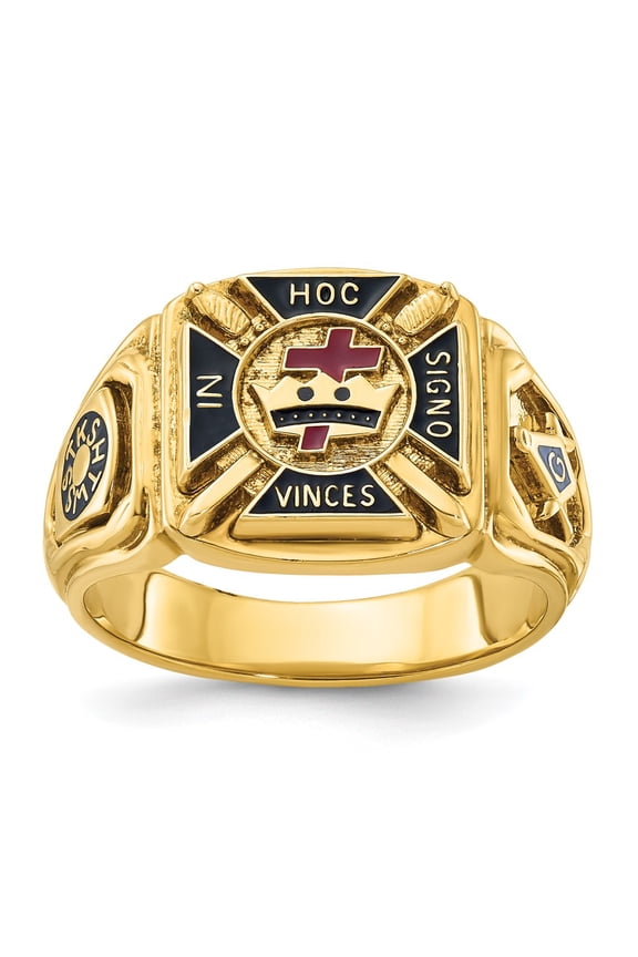 10k Men's Polished and Textured with Multi-color Enamel Knights Templar Masonic Ring