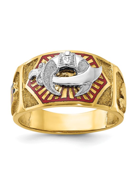 IBGoodman 10k Two-tone Men's Polished and Textured with Multi-color Enamel Masonic Shriner's Ring