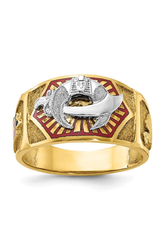 IBGoodman 10k Two-tone Men's Polished and Textured with Multi-color Enamel Masonic Shriner's Ring