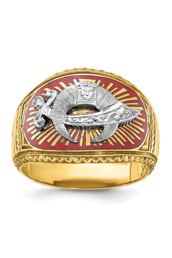 10k Two-tone Men's Polished and Textured with Multi-color Enamel Masonic Shriner's Ring