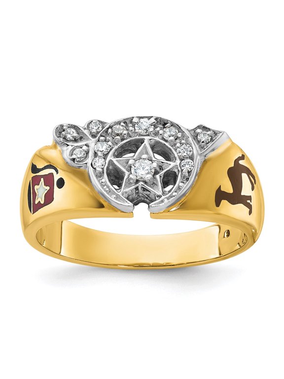 10k Two-tone Men's Polished with Multi-color Enamel and Diamond Masonic Shriner's Ring