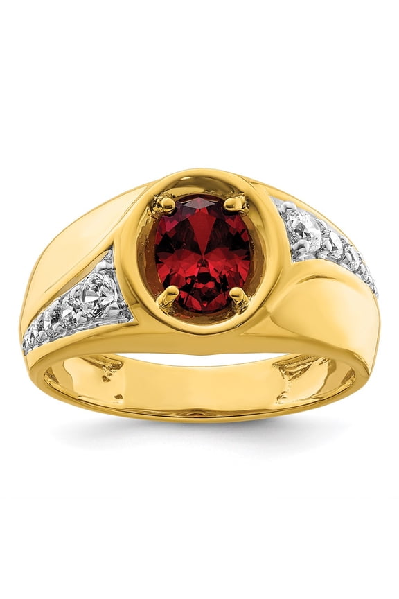 IBGoodman 14k 3/8 carat Lab Grown Diamond VS/SI+ G+ and Created Ruby Complete Men's Ring